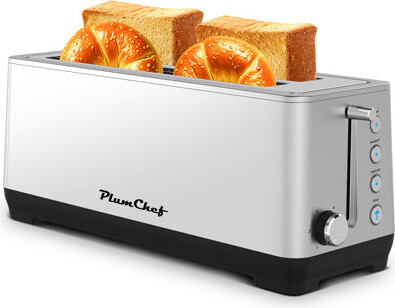 ELEOPTION Matte Blue 4-Slice Toaster With Extra Wide Long Slot Includes Warming Rack 6-Shade Browning Control Bagel/Defrost/Reheat