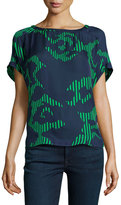 Thumbnail for your product : Halston Boxy Printed Short-Sleeve Top, Navy/Grass