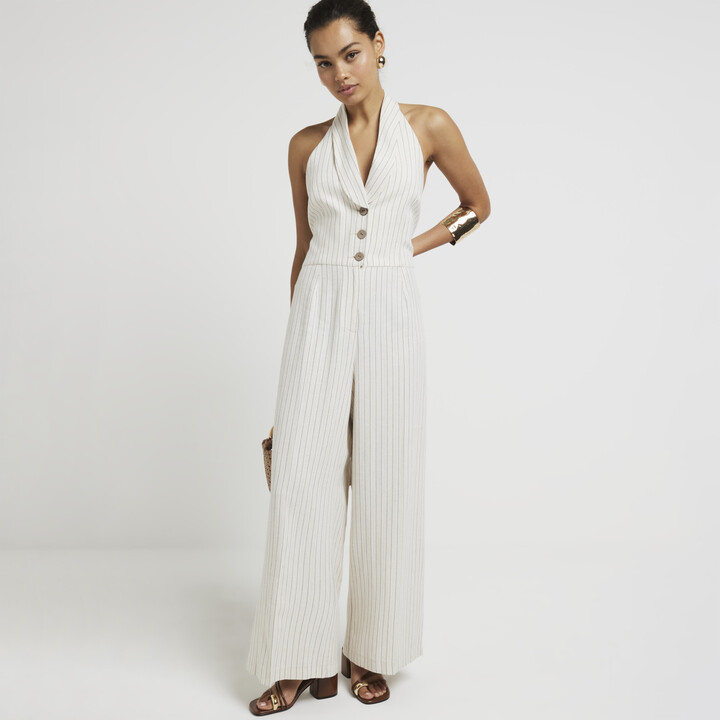 River Island Womens Petite White Stripe Waistcoat Jumpsuit ShopStyle