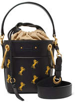 Thumbnail for your product : Chloé Roy Mini Embroidered Leather Bucket Bag - Midnight blue