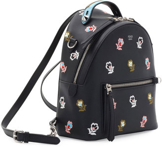 Fendi Zaino Mini Floral-Embroidered Backpack, Black