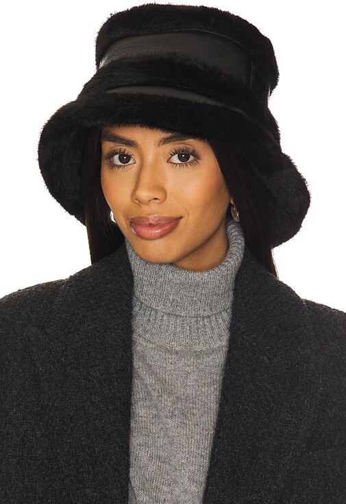 Jocelyn Faux Mink & Leather Bucket Hat