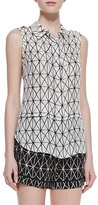 Thumbnail for your product : A.L.C. Ian Printed Sleeveless Silk Blouse