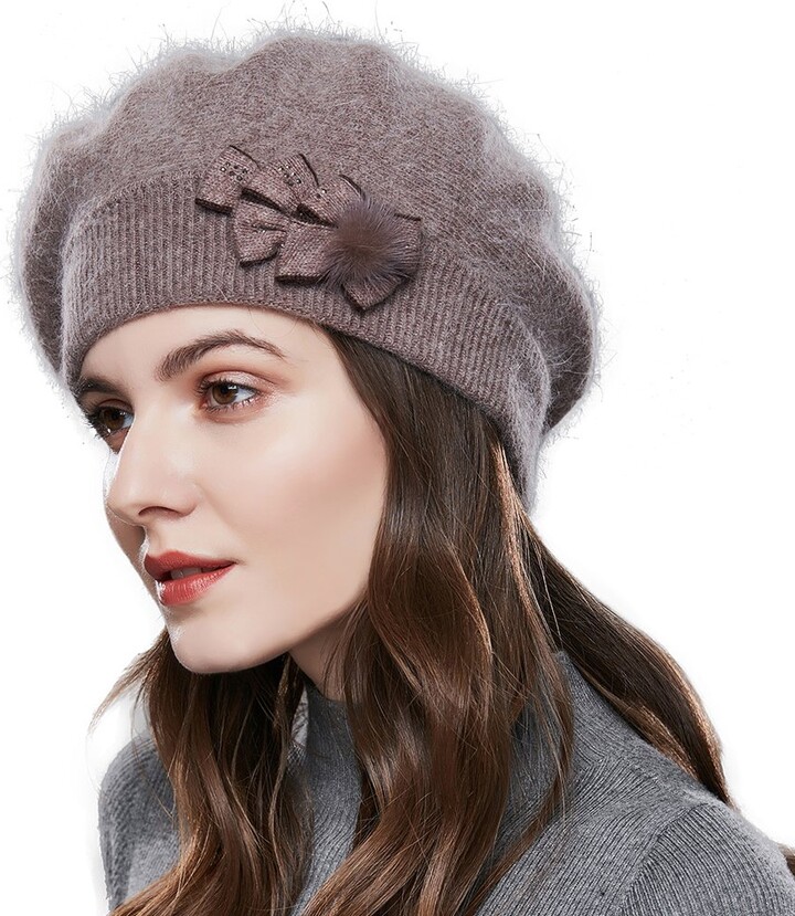 SOMALER Winter French Beret for Women 100 Angora Wool Classic Beret