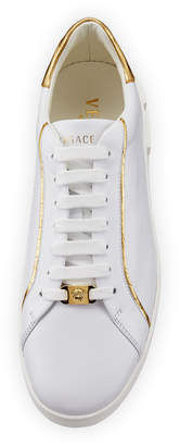 Versace Men's Golden-Trim Leather Low-Top Sneakers, White