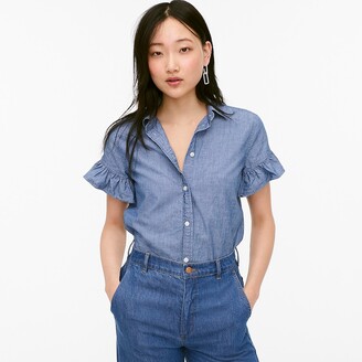 chambray ruffle sleeve top