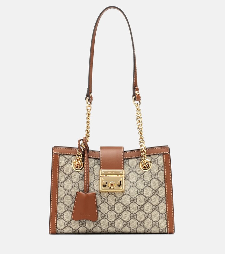 $1,750, Gucci Small Padlock Gg Supreme Canvas Leather Shoulder Bag