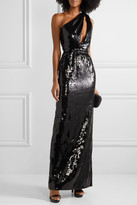 Thumbnail for your product : Saint Laurent One-shoulder Cutout Sequined Crepe Gown - Black