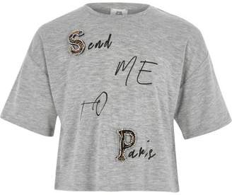 River Island Girls grey 'send me to Paris' T-shirt