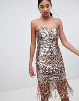 Thumbnail for your product : TFNC sequin bandeau midi dress with fringe hem in gold