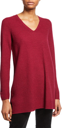 Eileen Fisher Textured Wool Crepe V-Neck Sweater