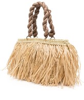 Thumbnail for your product : 0711 Malibu frayed straw woven tote bag