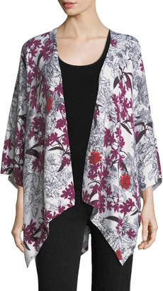 Neiman Marcus Cashmere Floral-Print Open-Front Shawl Kimono