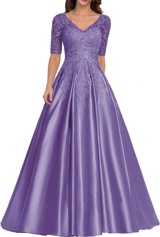 HUINI Satin Evening Dress Long Formal Wedding Guest Dress for