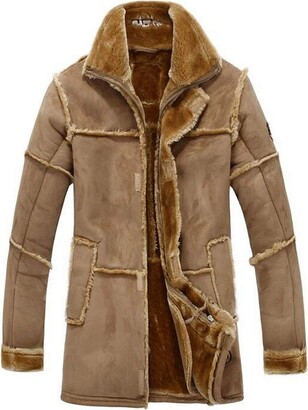 DHYZZ Original Ecology Mens Suede Long Overcoat Warm Cashmere Shearing Lined Winter Fur Leather Coat (X-Large
