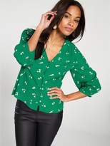 Thumbnail for your product : Warehouse Verity Ditsy Floral Button Front Top - Green