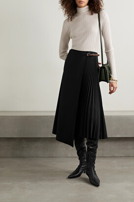 Tibi Belted Pleated Woven Wrap Skirt - Black