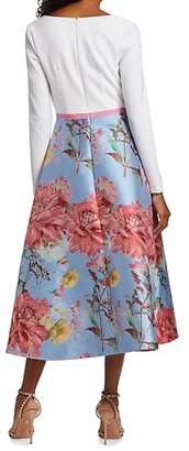 Theia Stretch Crepe Floral Jacquard Gown