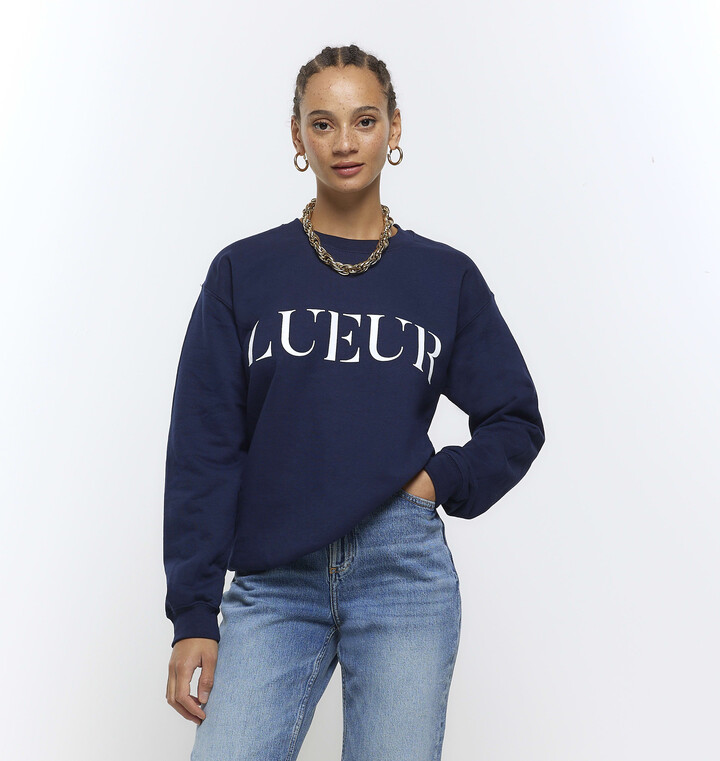 River Island Womens Navy Graphic Sweatshirt ShopStyle Jumpers