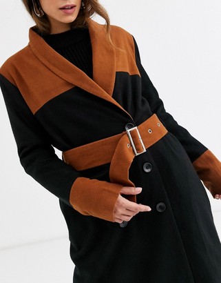 UNIQUE21 contrast belted wool coat