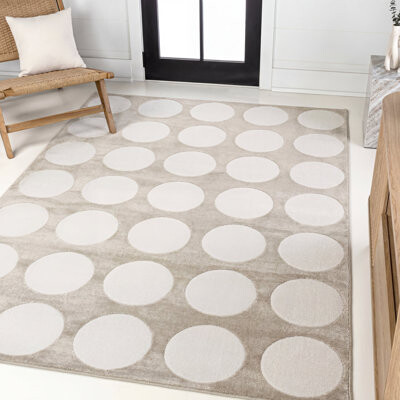 Ebern Designs Edden Modern Geometric Circle Dot High-Low Beige/Cream Rug