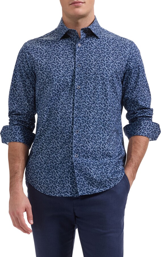 Bugatchi James OoohCotton® Leaf Print Button-Up Shirt