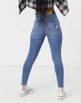 Thumbnail for your product : Stradivarius super high waist ripped skinny jean in medium blue