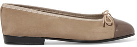 French Sole Patent Leather-Paneled Suede Ballet Flats