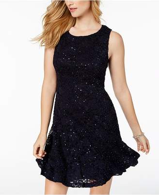 Connected Sequined Lace Fit & Flare Dress