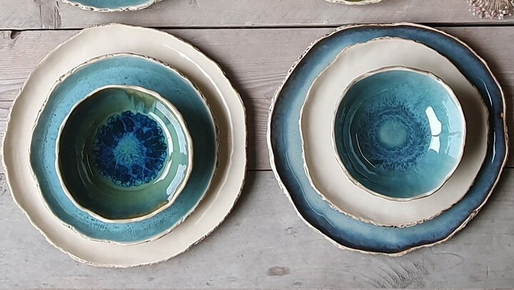 Etsy stoneware Dinnerware Set For Two Handmade Pottery Ceramic Plates & Bowls