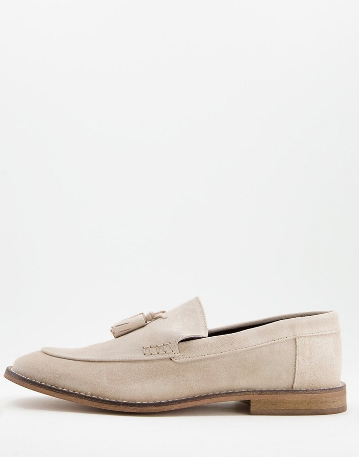 ASOS DESIGN loafers in stone suede with tassel on natural sole - ShopStyle