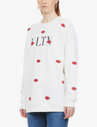 Valentino Lip-embellished logo-print cotton-blend jumper 