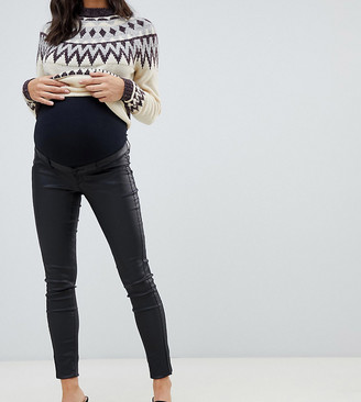 Mama Licious Mamalicious Maternity coated skinny jeans with bump band in  black - ShopStyle