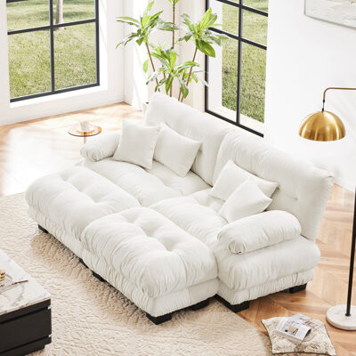 Mercer41 Cloud Couch Sleeper Sofa For Living Room 2 Seater Chenille Upholstered Sofa With Lumbar And Throw Pillows And Ottomans