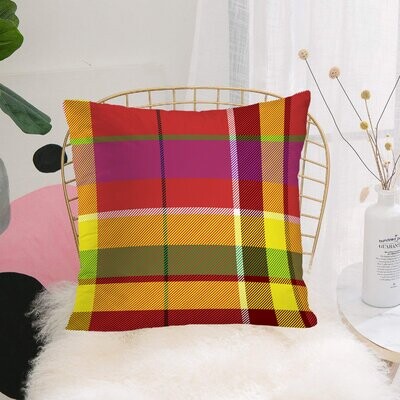Roostery Pillow Sham 100% Cotton Sateen 26in x 26in Knife-Edge Sham Madras Plaid Pink Blue Green Tartan Gingham Check Multicolor Print 
