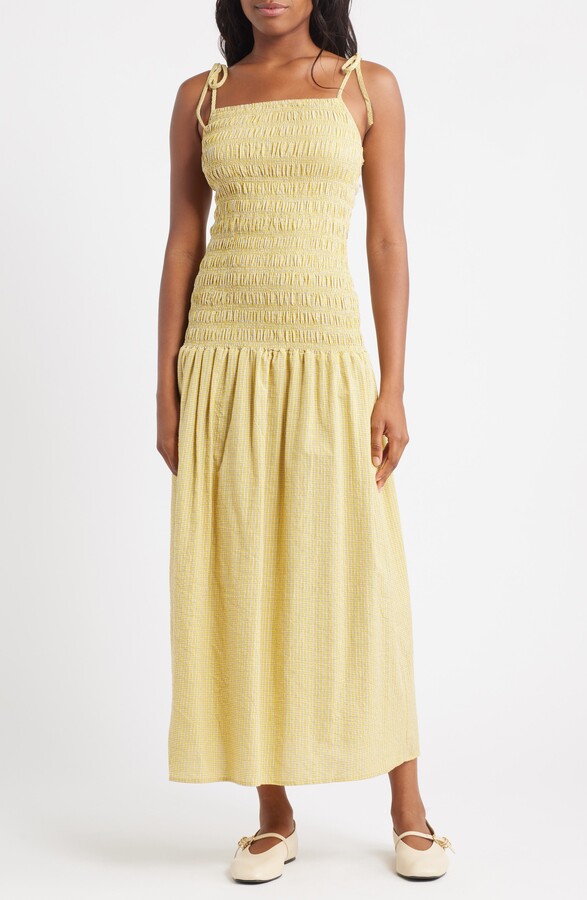 Topshop Shirred Cotton Seersucker Midi Sundress