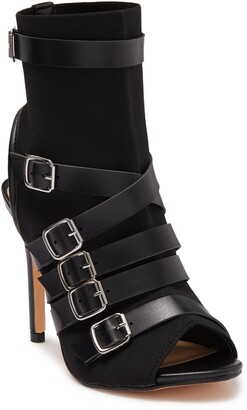 black open toe bootie heels