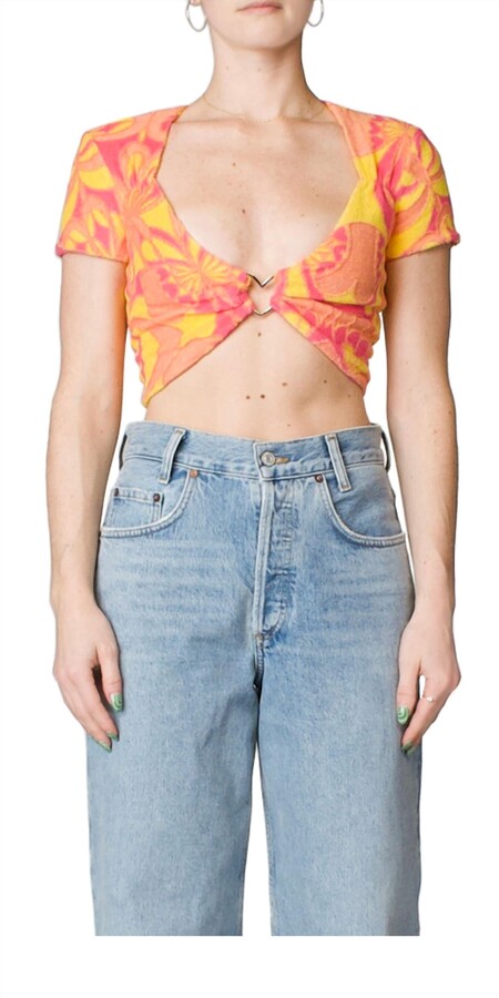 PRISCAVera Terry Jacquard Crop Top In Pink Lemonade
