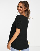Thumbnail for your product : ASOS DESIGN smock top in rib with v neck in black