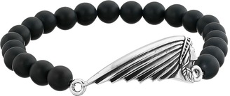 King Baby Studio 8mm Black Onyx Bead Bracelet with Indian Motorcycle Logo Headdress Bracelet
