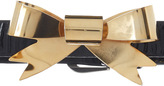 Thumbnail for your product : Rodarte Black Skinny Patent Leather Waist Belt with Small Gold Bow Ornament