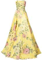 Marchesa strapless floral-print gown