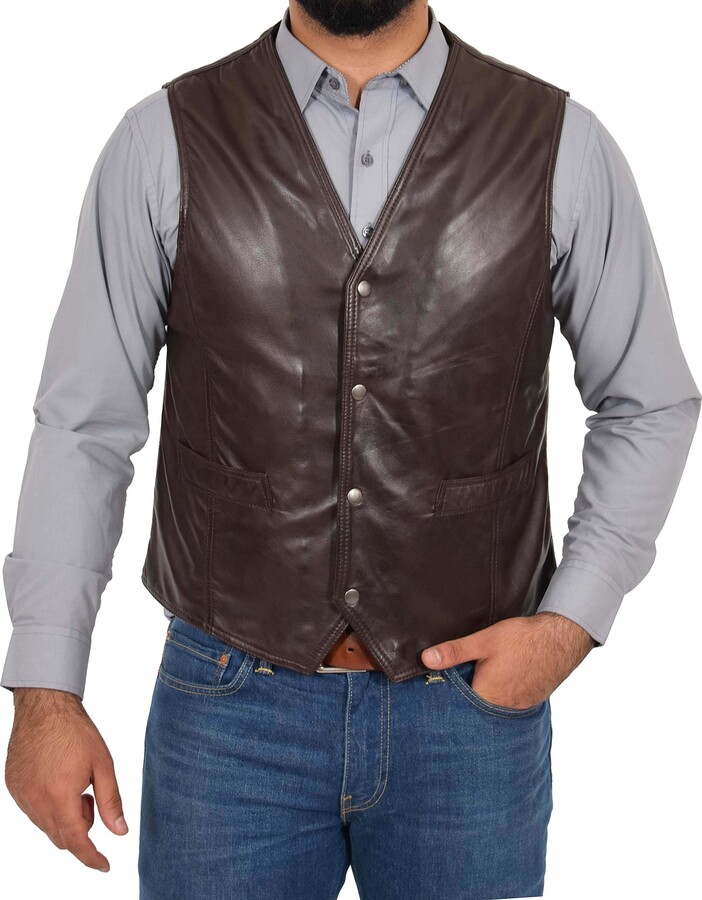 A1 FASHION GOODS Mens Soft Brown Leather Waistcoat Classic Traditional