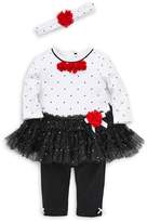 Thumbnail for your product : Little Me Baby Girl's 3-Piece Polka Dot Cotton Blend Tutu Top, Leggings Headband Set