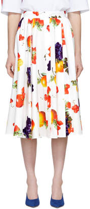 MSGM White Printed Poplin Pleated Skirt