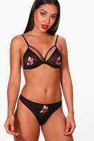 Thumbnail for your product : boohoo Amelia Flower Embroidery Bralet & Thong Set
