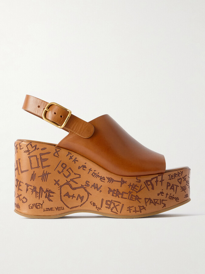 Chloé Maxime Leather Platform Wedge Sandals - Brown