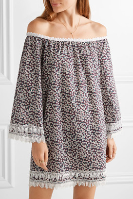 Miguelina Tammy Crochet-trimmed Floral-print Cotton-voile Mini Dress - Burgundy