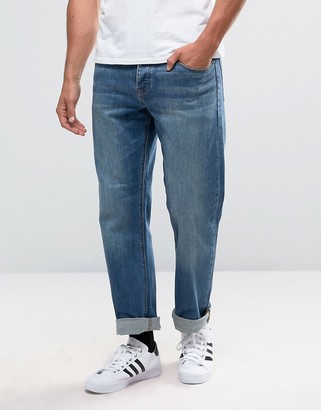 ASOS Stretch Straight Jeans In Mid Blue