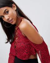 Thumbnail for your product : Rare London Lace Up Leopard Printed Top